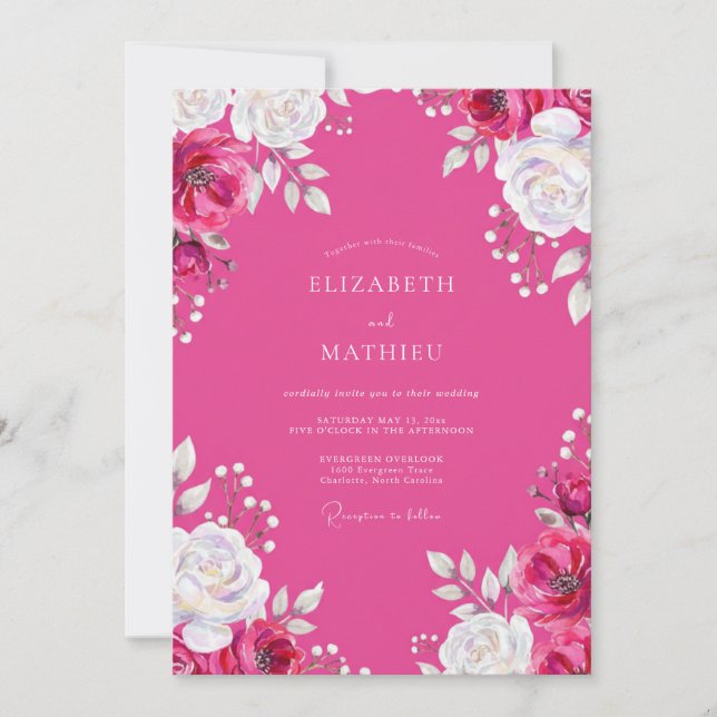 Invitation Mariage Floral Aquarelle Rose (Devant)