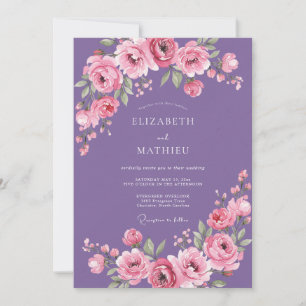 Invitation Mariage Floral Aquarelle Rose Améthyste