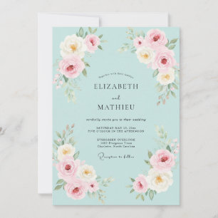 Invitation Mariage Floral Aquarelle Rose Aqua