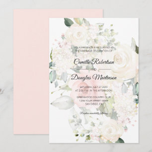 Invitation Mariage Floral Aquarelle Rose Blanc  