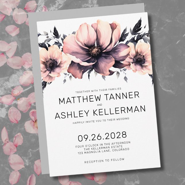 Invitation Mariage Floral Aquarelle Rose Blush (Watercolor Blush Pink Flowers Boho Floral Wedding Invitation)