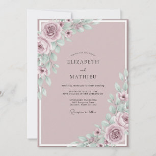 Invitation Mariage Floral Aquarelle Rose Brumeux