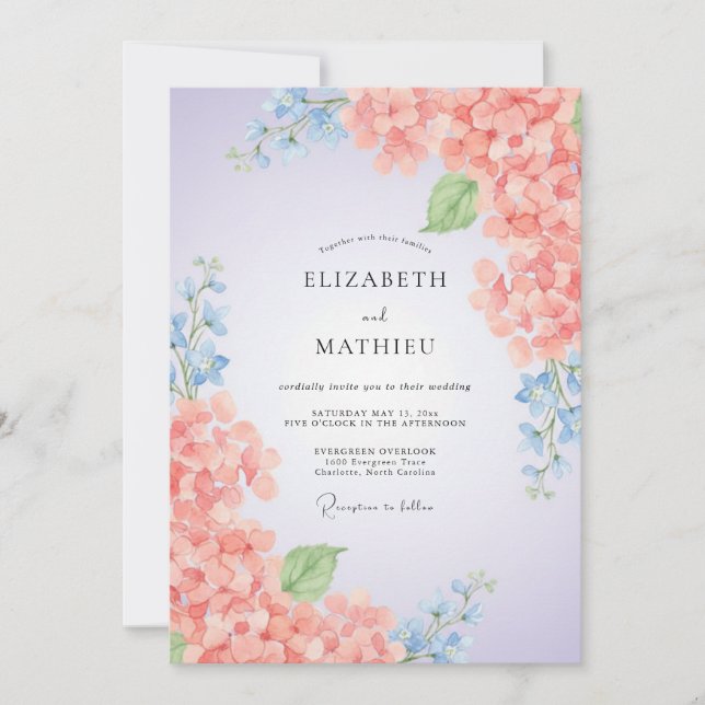 Invitation Mariage Floral Aquarelle Rose Corail (Devant)