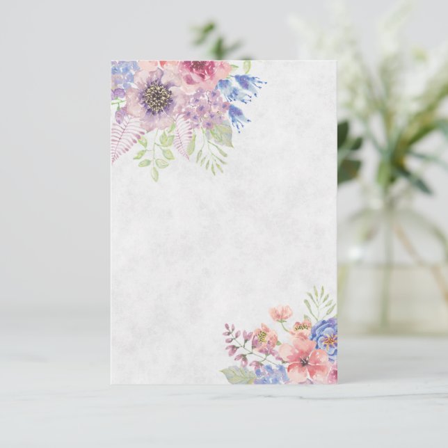 Invitation Mariage floral aquarelle rose et bleu clair  (Debout devant)