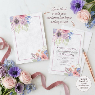 Invitation Mariage floral aquarelle rose et bleu clair vierge
