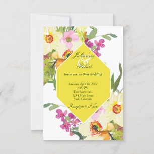 Invitation Mariage floral aquarelle rose et jaune