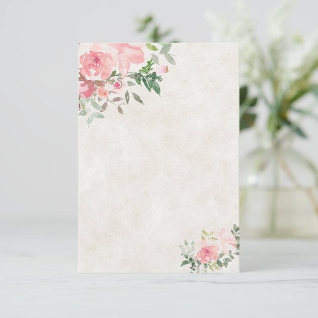 Invitation Mariage floral aquarelle rose pâle vierge  (Debout devant)