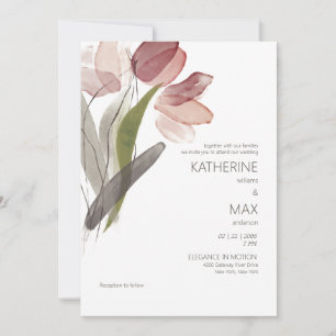 Invitation Mariage Floral Aquarelle Rose Poussiéreuse Moderne