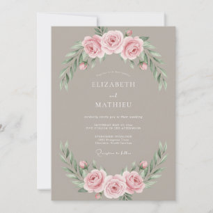 Invitation Mariage Floral Aquarelle Rose Taupe