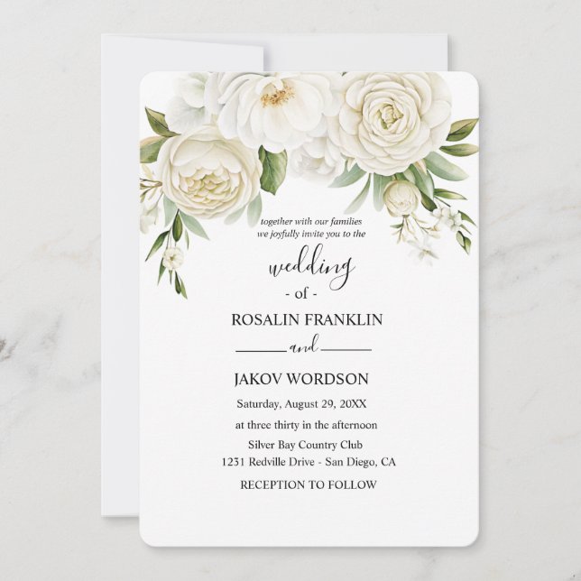 Invitation mariage floral aquarelle rustique  (Devant)