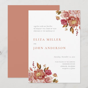 Invitation Mariage Floral Aquarelle Rustique Moderne Terracot