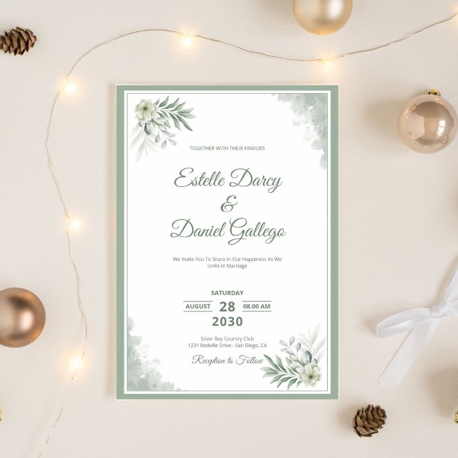 Invitation Mariage Floral Aquarelle Sage et Blanc (Créateur téléchargé)