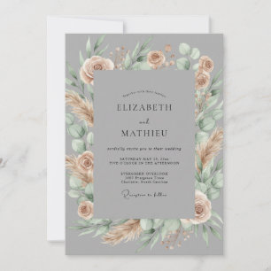Invitation Mariage Floral Aquarelle Sauge Champagne