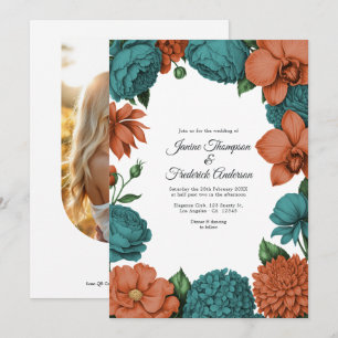 Invitation Mariage Floral Aquarelle Teal & Corail