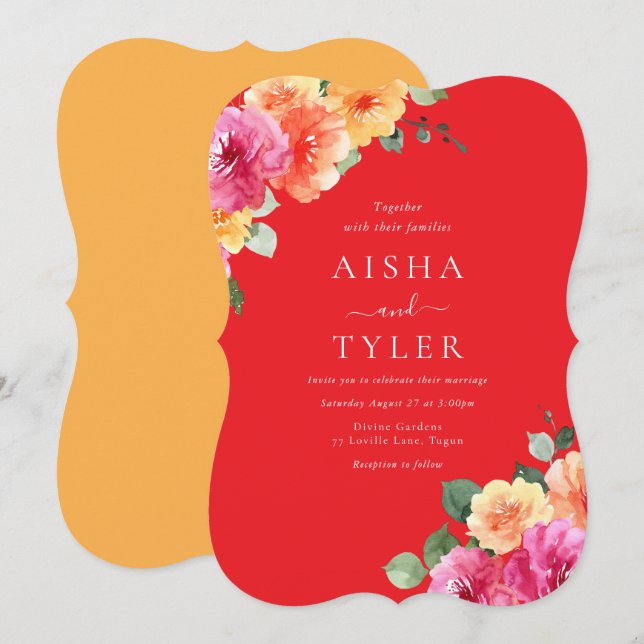 Invitation Mariage Floral Aquarelle Teinte Vibrante (Devant / Derrière)