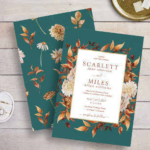 Invitation Mariage Floral Aquarelle Terracotta Automne Bleu-v