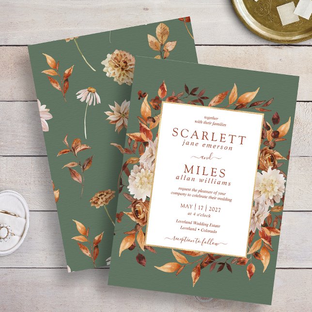 Invitation Mariage Floral Aquarelle Terre Cuite de Green Fall (Green Fall Terracotta Watercolor Floral Wedding Invitation
)