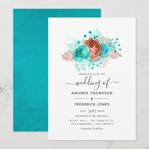 Invitation Mariage Floral Aquarelle Turquoise et Corail