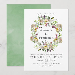 Invitation Mariage floral aquarelle vert sauge et blanc