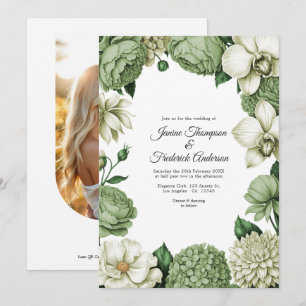 Invitation Mariage floral aquarelle vert sauge et ivoire