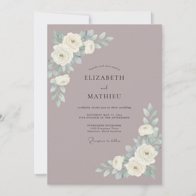 Invitation Mariage Floral Aquarelle Violet Atténué (Devant)