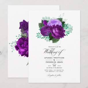 Invitation Mariage Floral Aquarelle Violet et Vert