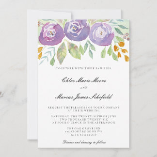 Invitation Mariage Floral Aquarelle Violet Lavande