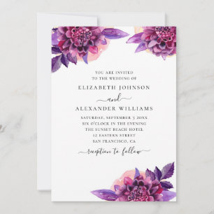 Invitation Mariage floral aquarelle violet lilas et rose