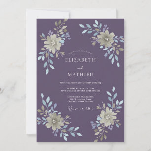 Invitation Mariage Floral Aquarelle Violet Poussiéreux
