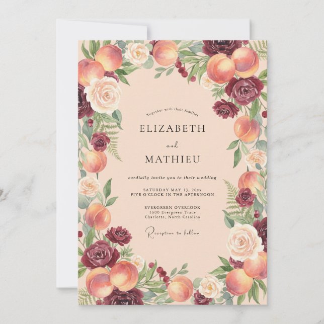 Invitation Mariage Floral Arc Bourguignon aux Pêches (Devant)