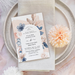 Invitation Mariage Floral Arc en Rose Pâle et Bleu Rêveur