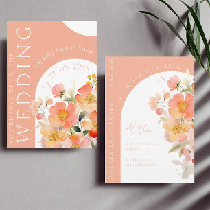 Invitation Mariage Floral Arch Orange Peach moderne