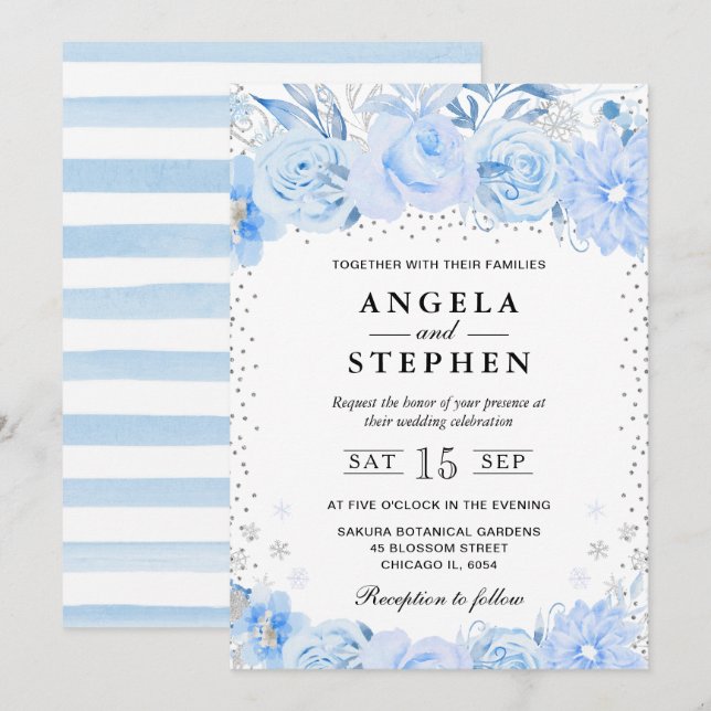 Invitation Mariage Floral Arctique Hivernal Aquarelle (Devant / Derrière)