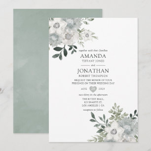 Invitation Mariage Floral Argenté Aquarelle