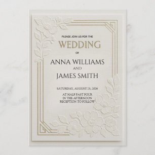 Invitation Mariage Floral Art Déco en Relief
