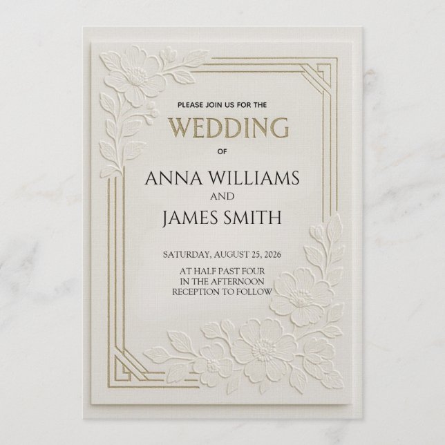 Invitation Mariage Floral Art Déco en Relief (Devant)