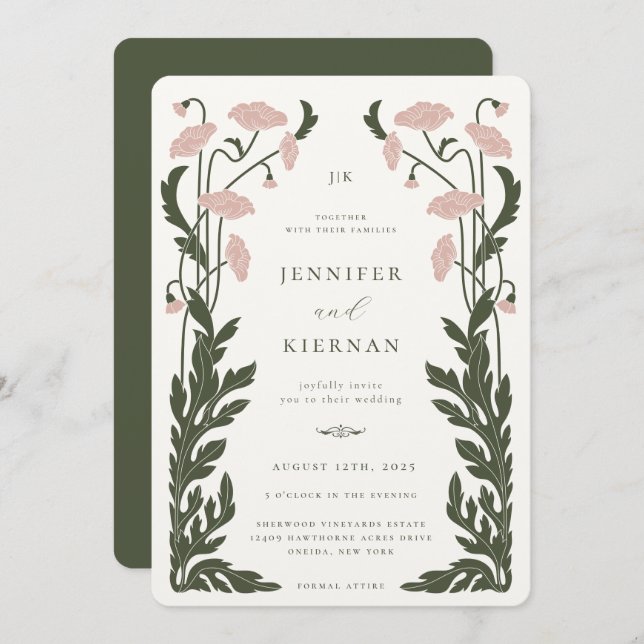 Invitation Mariage floral Art nouveau (Devant / Derrière)