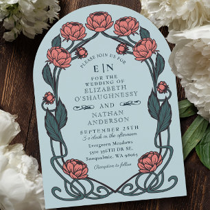 Invitation Mariage Floral Art Nouveau Élégant Rose