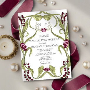 Invitation Mariage Floral Art Nouveau Rose Bourgogne