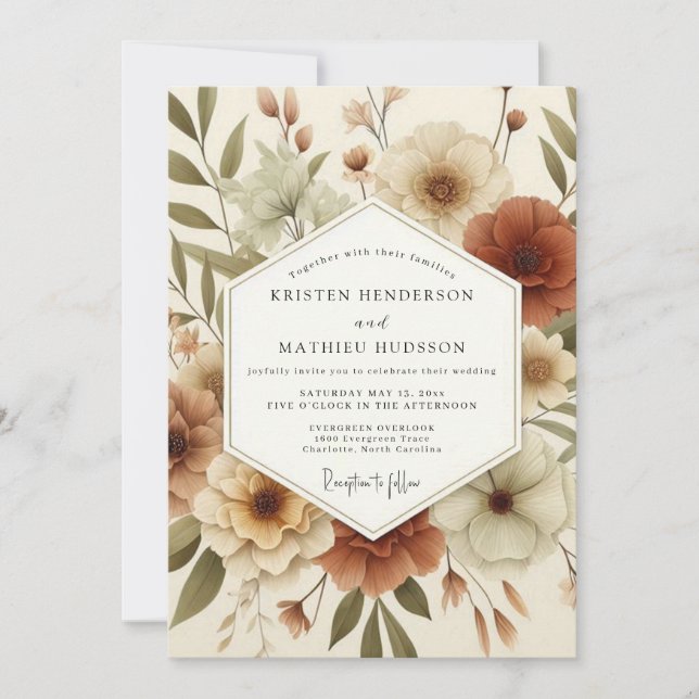 Invitation Mariage Floral Artisanal Terracotta (Devant)