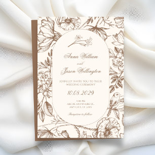 Invitation Mariage floral artistique classique marron