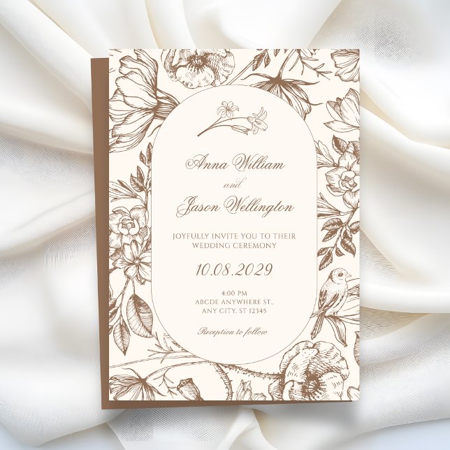 Invitation Mariage floral artistique classique marron (Créateur téléchargé)