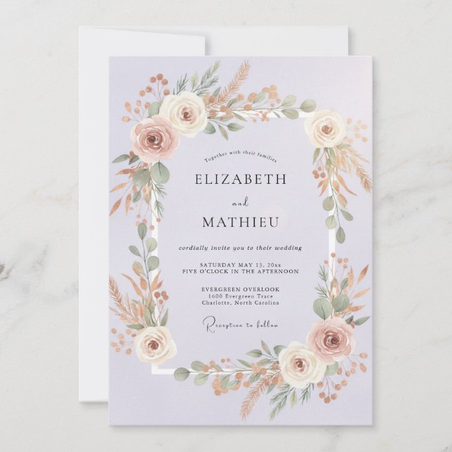Invitation Mariage Floral Artistique Pervenche (Devant)