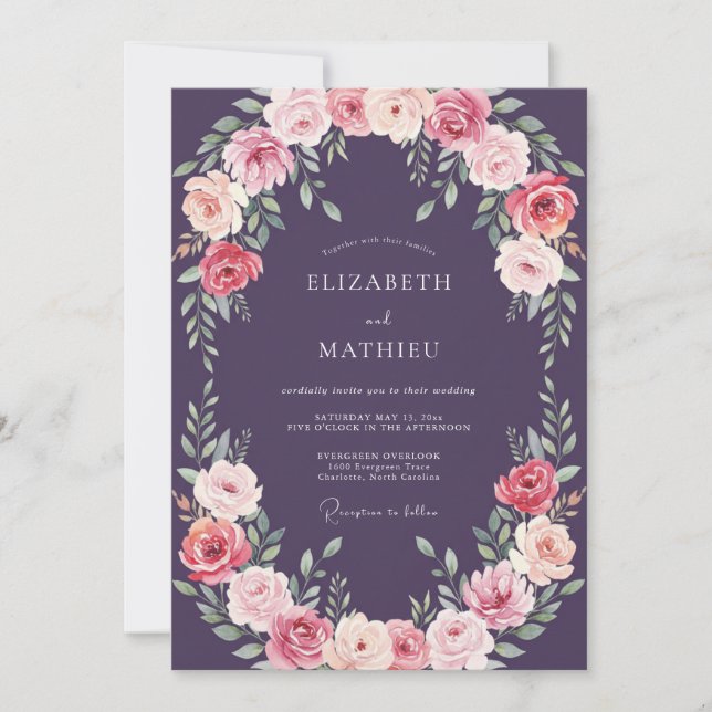 Invitation Mariage Floral Atmosphérique prune (Devant)