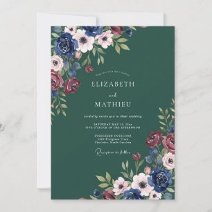 Invitation Mariage Floral Atmosphérique Vert Chasseur