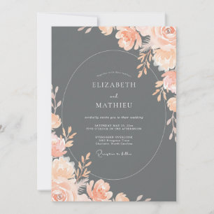 Invitation Mariage Floral au Charbon de Bois Lumineux Pêche