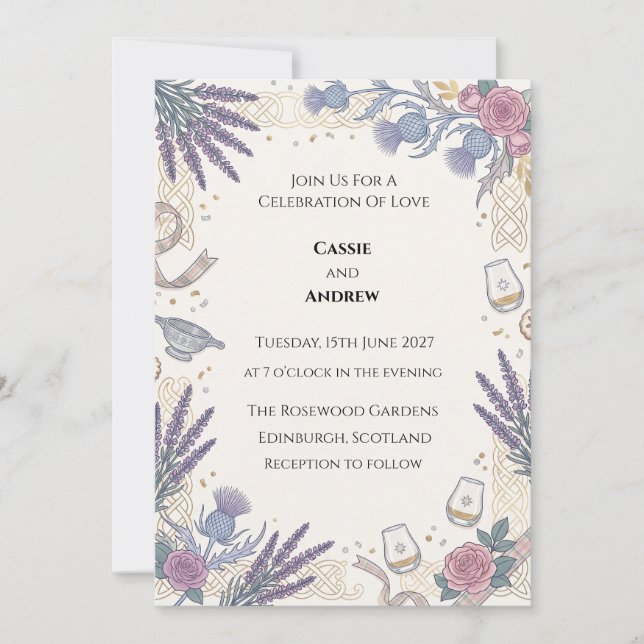 Invitation Mariage Floral au Chardon Bleu (Devant)