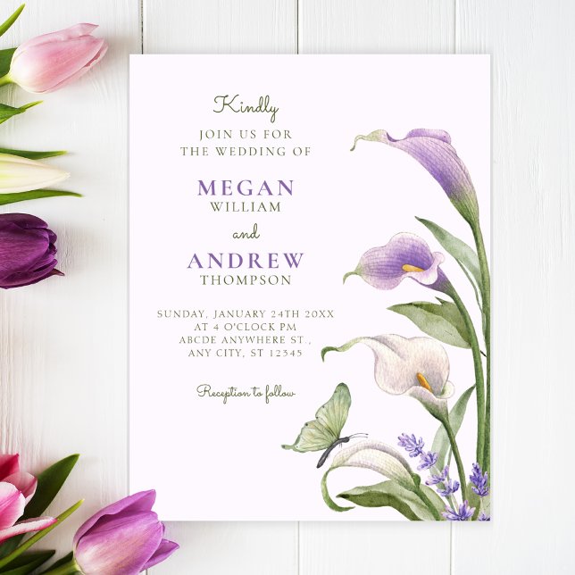 Invitation Mariage floral au lys violet (Créateur téléchargé)