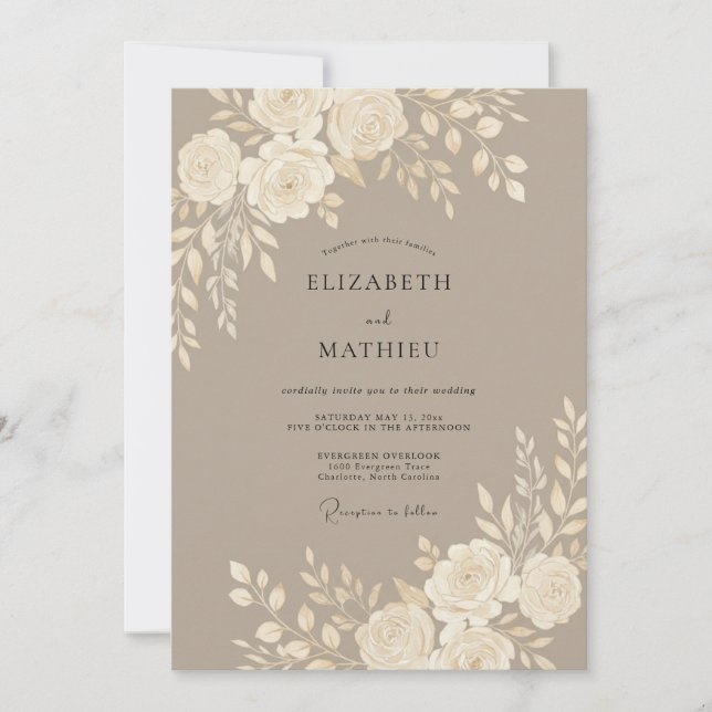 Invitation Mariage Floral au Mocha Poli (Devant)