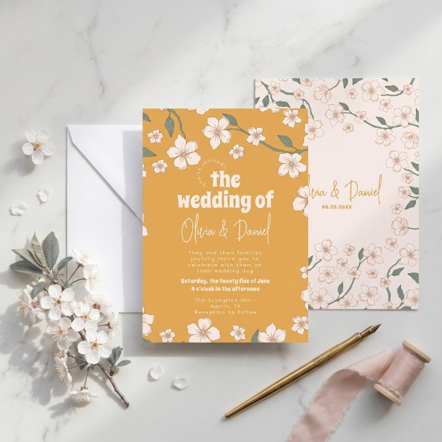 Invitation Mariage Floral au Moutarde Groovy (Créateur téléchargé)